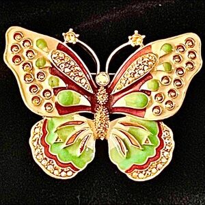 Kenneth Jay Lane Enamel Butterfly Rhinestone Brooch KJK